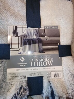 Blue Faux Mohair Throw Blanket Members Mark